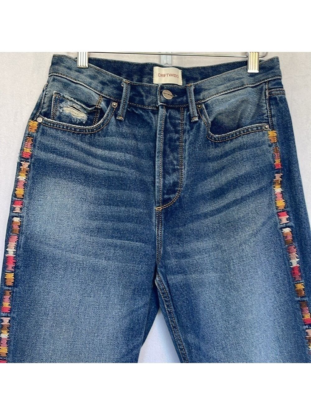 Driftwood Royce Straight Crop Jeans in Kaleidoscope Embroidery Size 26 Boho EUC - Picture 4 of 16